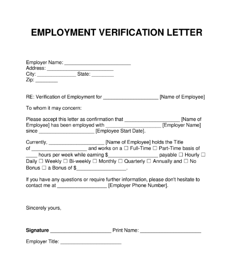 palabra de plantilla de carta de verificación de empleo