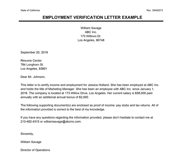Carta de verificación de empleo