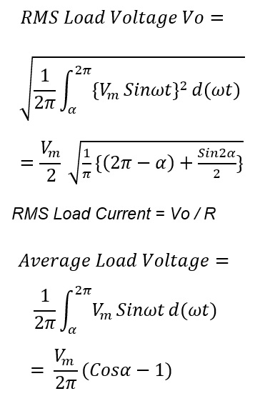 Cálculo de voltaje y corriente de carga RMS y promedio del controlador de voltaje de CA monofásico