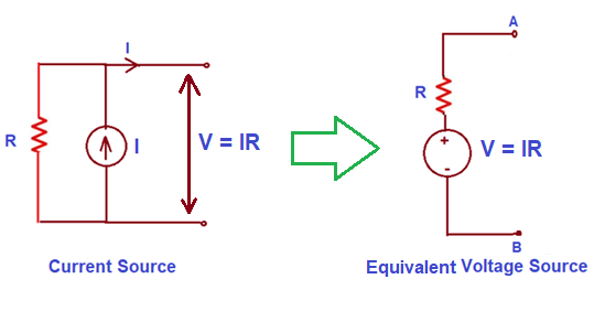 Fuente-Transformación-corriente-fuente-a-voltaje-fuente-conversión