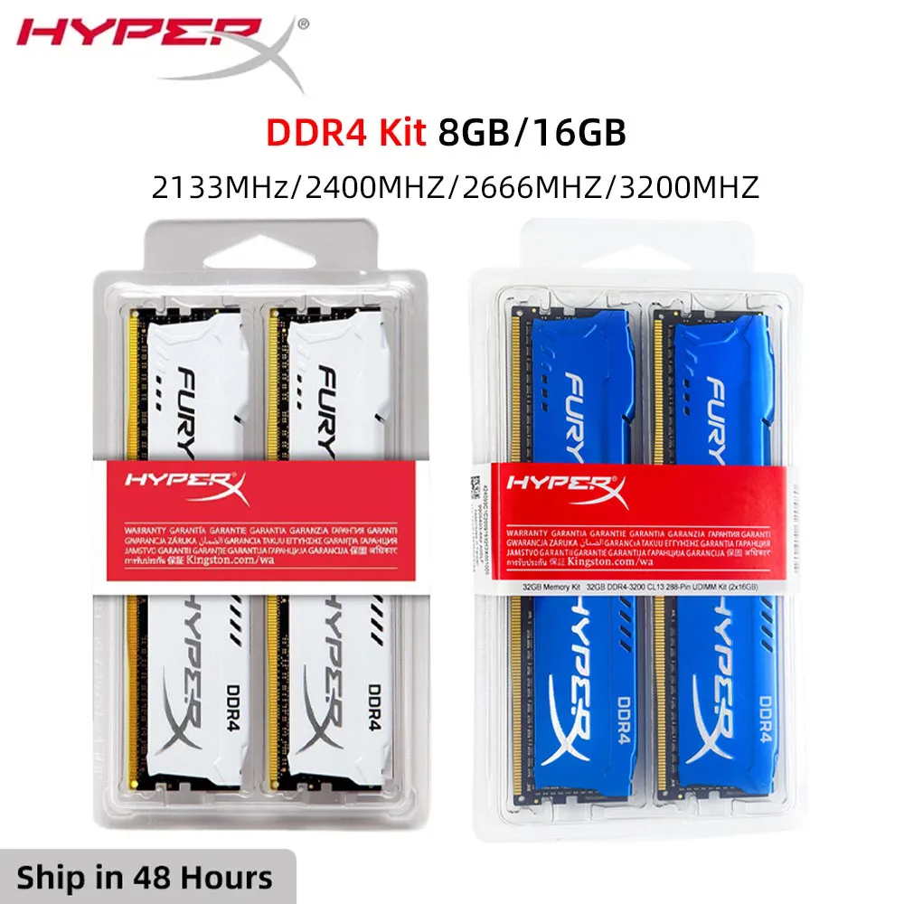 Hyperx FURY-memoria RAM DDR4 para ordenador de escritorio, Kit de 16GB, 32GB, 3200MHz, 2666MHz, 2400MHz, 2133MHz, PC4-25600, 19200, 17000, 288Pin, DIMM, DDR4