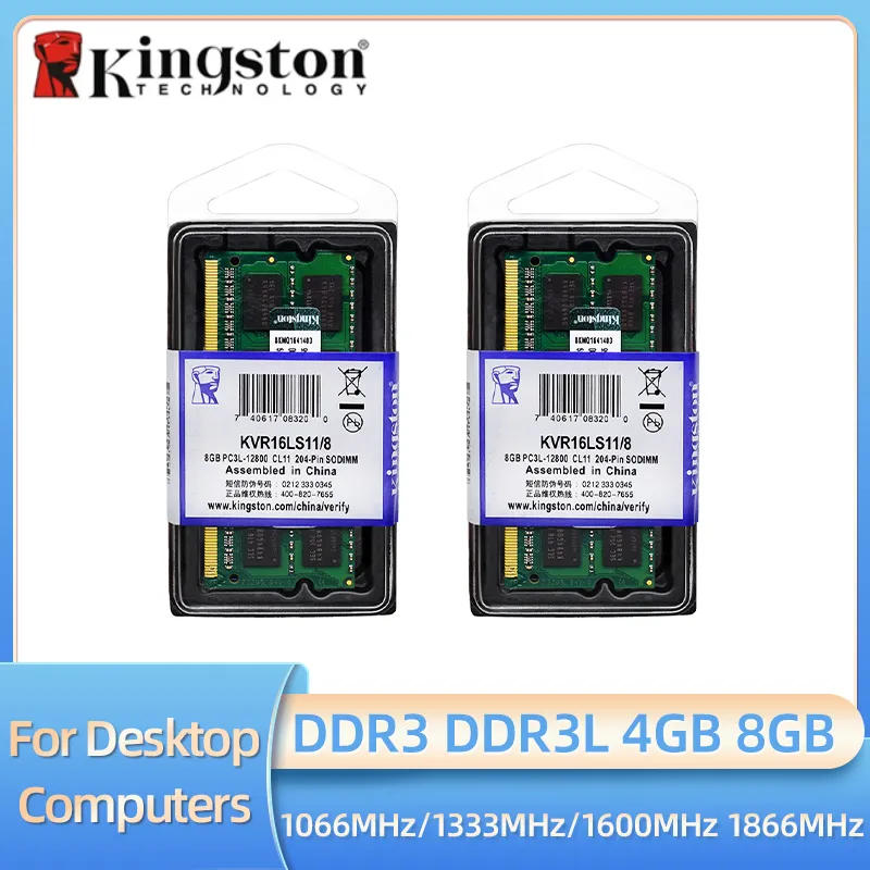 Kingston-ordenador portÃ¡til DDR3 DDR3L, 2 piezas, 8GB, 4GB, 1066, 1333Mhz, 1600Mhz, 1866Mhz, SO-DIMM, 10600, 12800, Notebook, DDR3, doble canal
