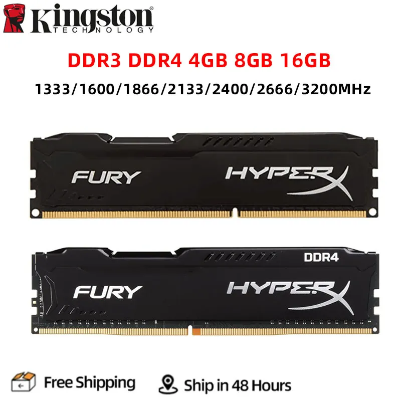 HyperX Fury-memoria RAM DDR3 DDR4, 4GB, 8GB, 16GB, 1333MHZ, 1600MHZ, 1866MHZ, 2400MHZ, 2666MHz, DIMM, PC3-12800, PC4-25600