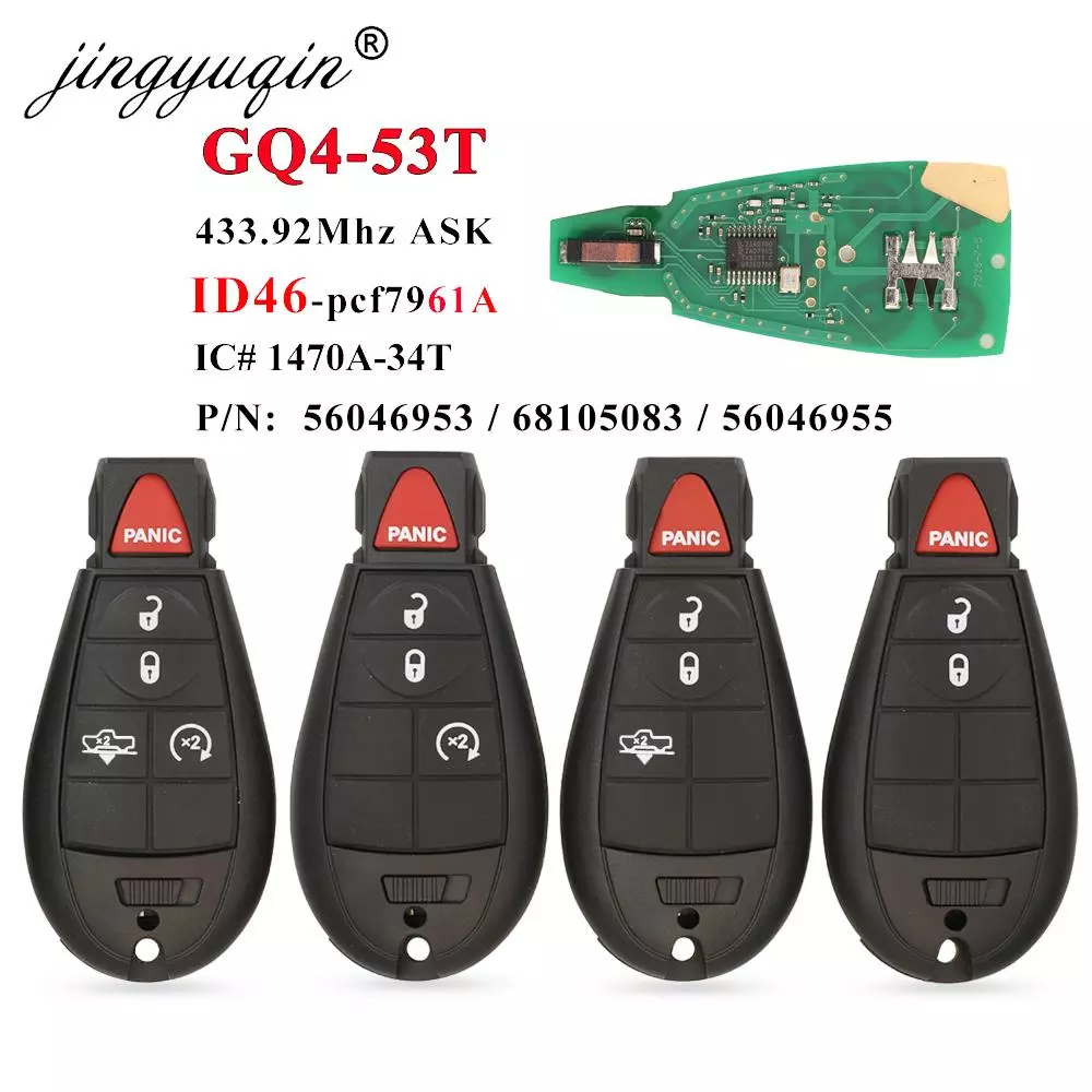 Jingyuqin-llave de coche remota GQ4-53T Fobik, Chip de ID46-PCF7961A de 433MHz para Dodge RAM 1500, 2500, 3500, 4500, 2013, 2018-56046953, 68159655