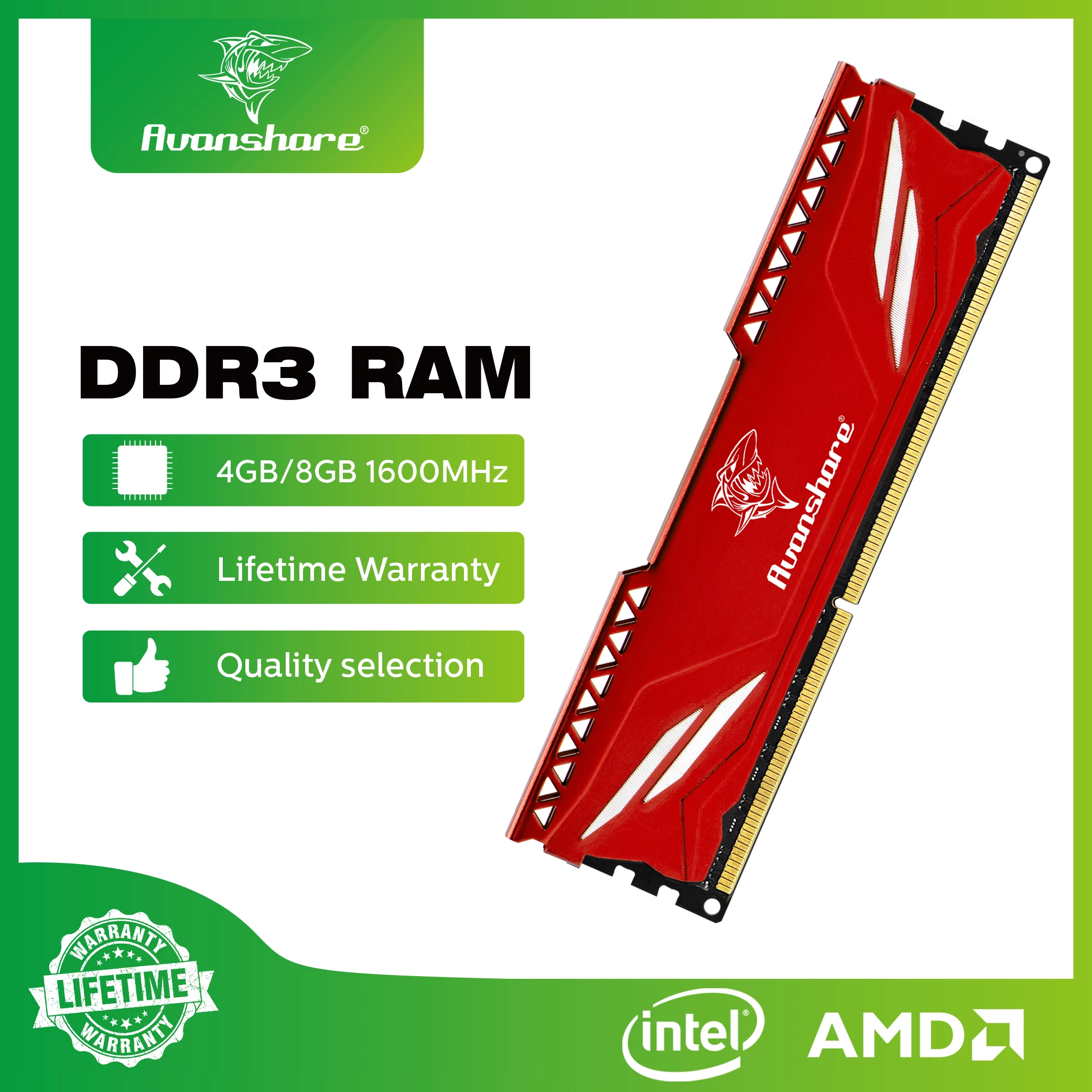 Avanshare-Memoria Ram DDR3 de 8GB, 4GB, 1600MHz, 1333MHz, para escritorio, con disipador de calor