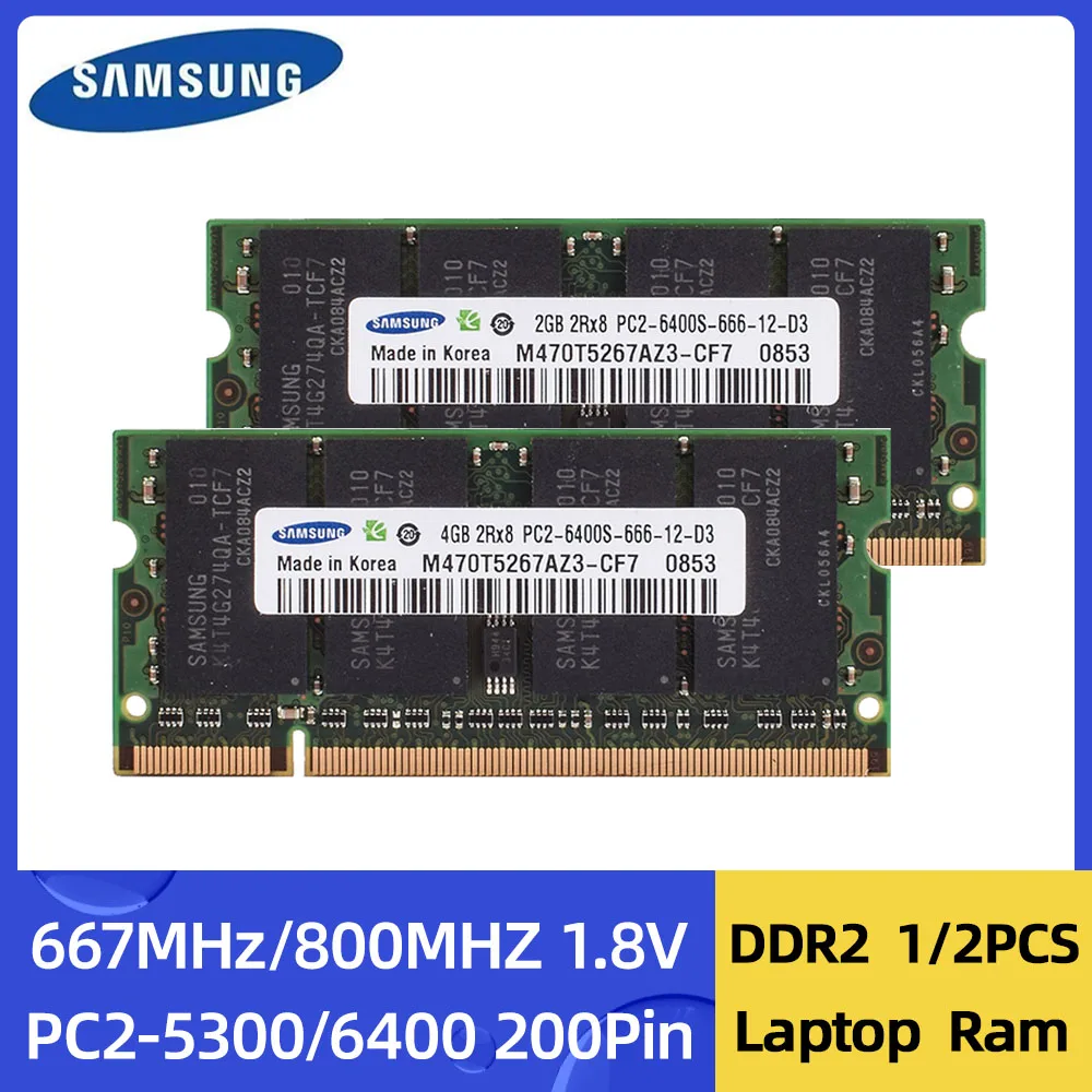 Samsung-memoria Ram DDR2 para portÃ¡til, 2GB, 4GB, 800MHz, 667MHz, SODIMM, PC-6400, 1,8 V, 200 Pines, PC-5300